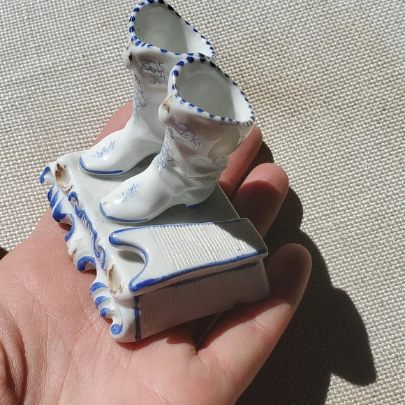 White and Blue Ceramic Cowboy Boot Figurine - Picture 3 of 6